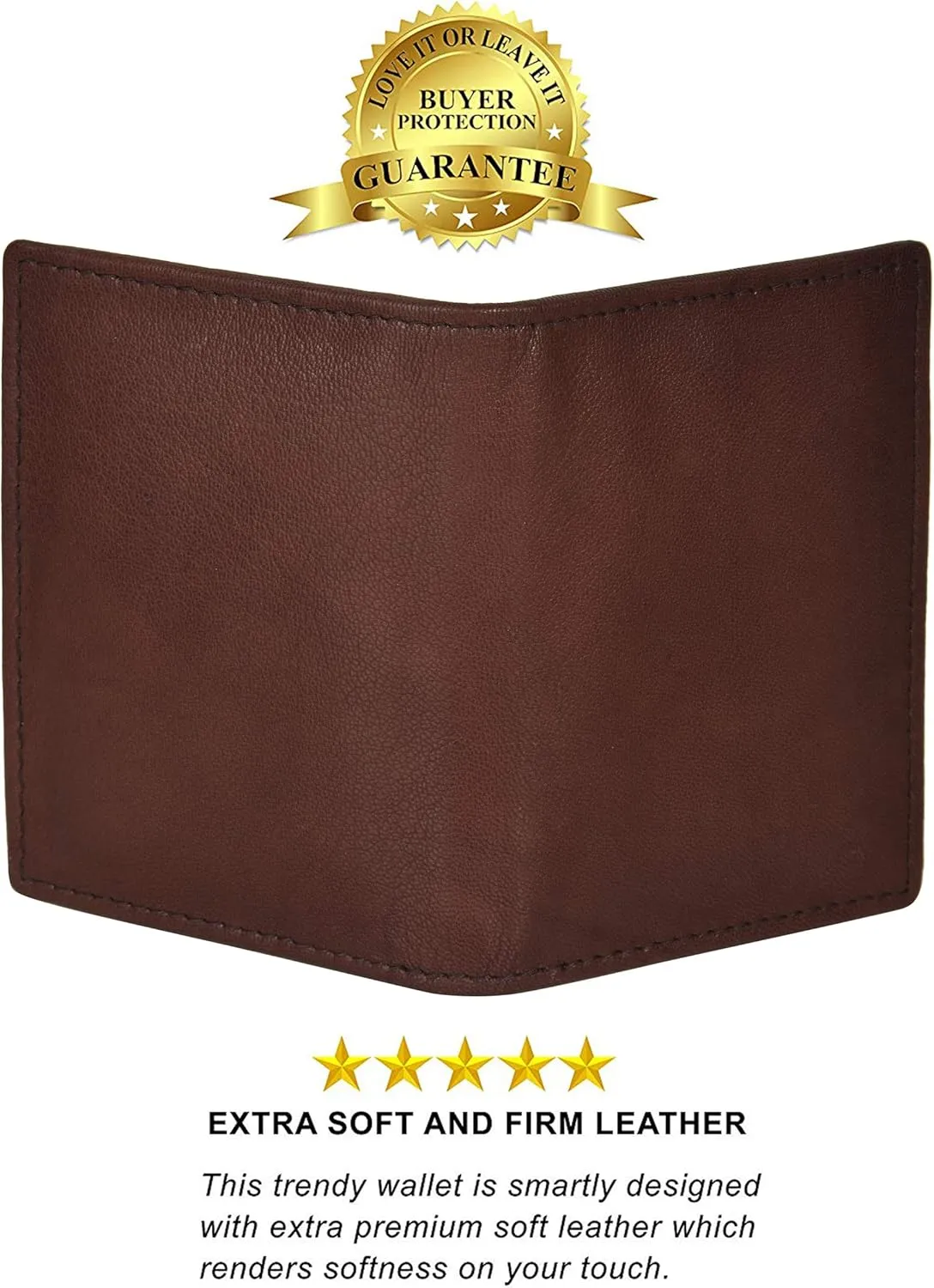 Leatherboss Genuine Leather Slim Thin Credit Debit Card ID Mini Holder Bifold Wallet Driver License Safe Holder, Dark Brown