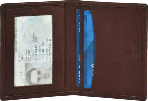 Leatherboss Genuine Leather Slim Thin Credit Debit Card ID Mini Holder Bifold Wallet Driver License Safe Holder, Dark Brown