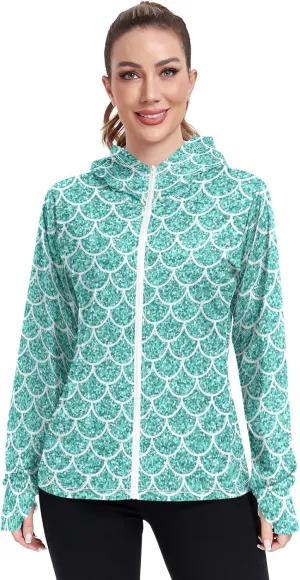 Light Glitter Womens Upf Hoodie Athletic Jacket with Thumb Holes Women's Hoodie Zip Front Rash Guard