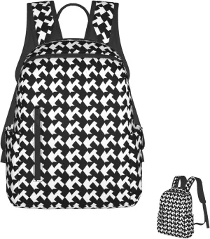Lightweight Hiking Backpack Casual Laptop Backpack for Men Women Houndstooth Black Bookbag Travel Daypack