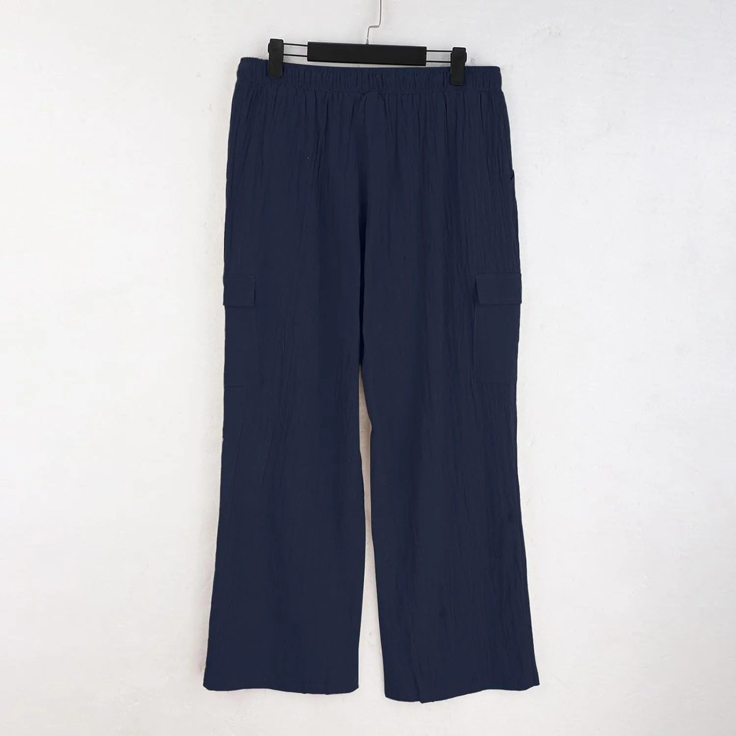 Linen Cargo Pants for Mens Casual Solid Color Drawstring Pants Lightweight Breathable Plain Outdoor Sweatpants with Pockets