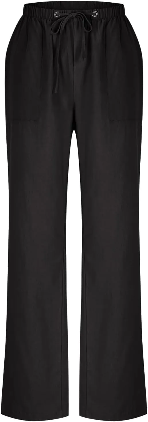 Linen Pants for Women 2025 High Waist Drawstring Wide Leg Trousers Summer Casual Flowy Beach Palazzo with Pockets