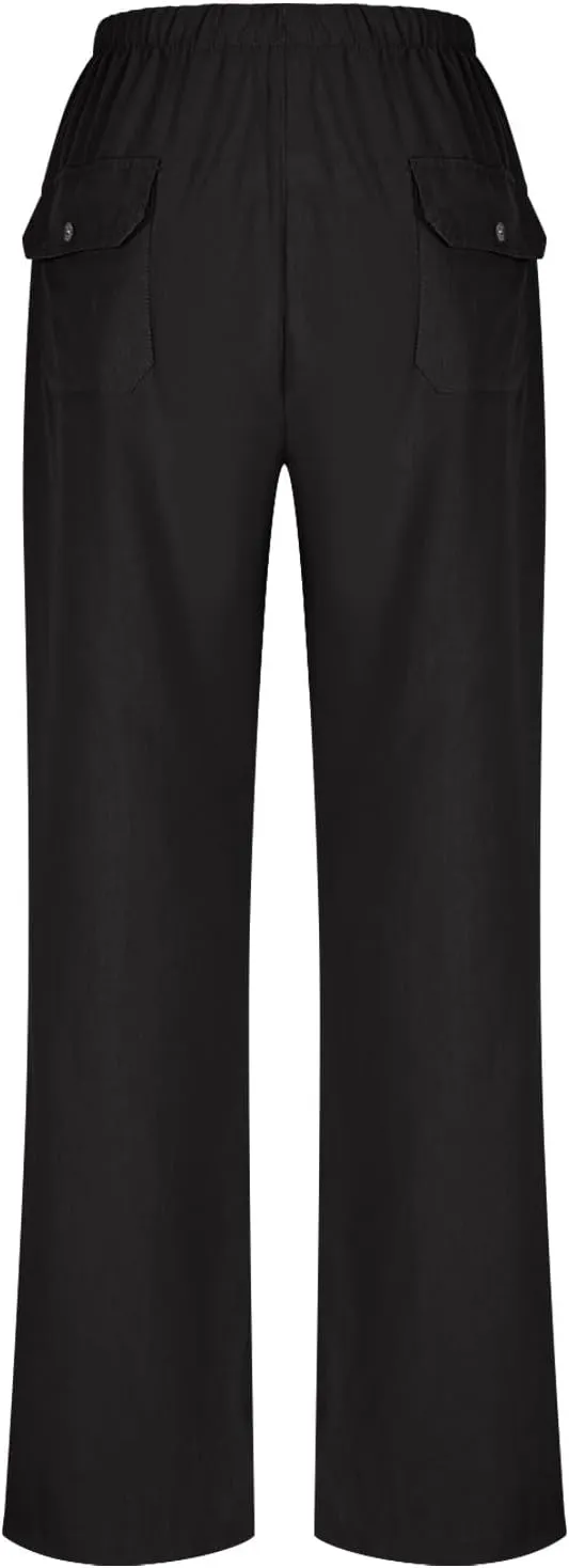 Linen Pants for Women 2025 High Waist Drawstring Wide Leg Trousers Summer Casual Flowy Beach Palazzo with Pockets