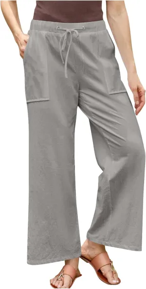 Linen Pants for Women 2025 High Waist Drawstring Wide Leg Trousers Summer Casual Flowy Beach Palazzo with Pockets