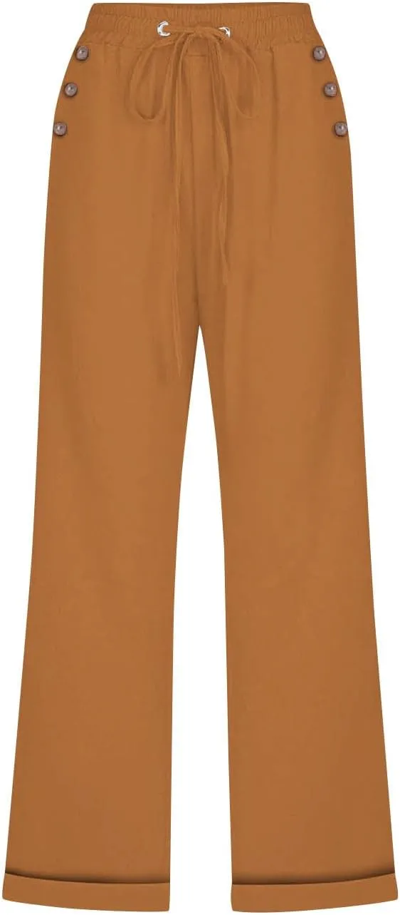 Linen Pants for Women 2025 Summer Casual Tie Knot Elastic High Waist Capri Pants Plus Size Wide Leg Lounge Capris