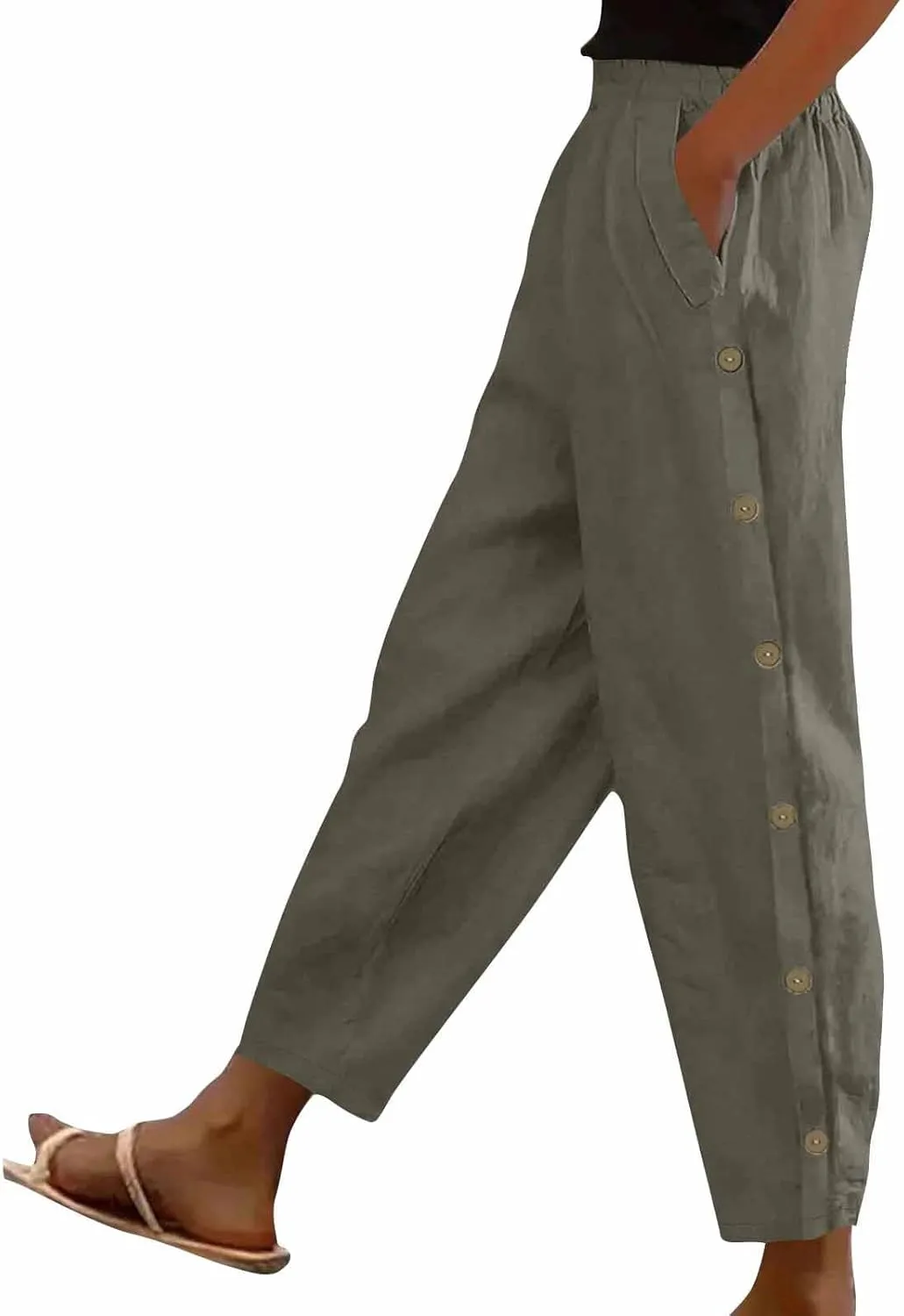 Linen Pants for Women 2025 Summer Elastic High Waisted Straight Leg Lounge Pant Lightweight Comfy Beach Trousers