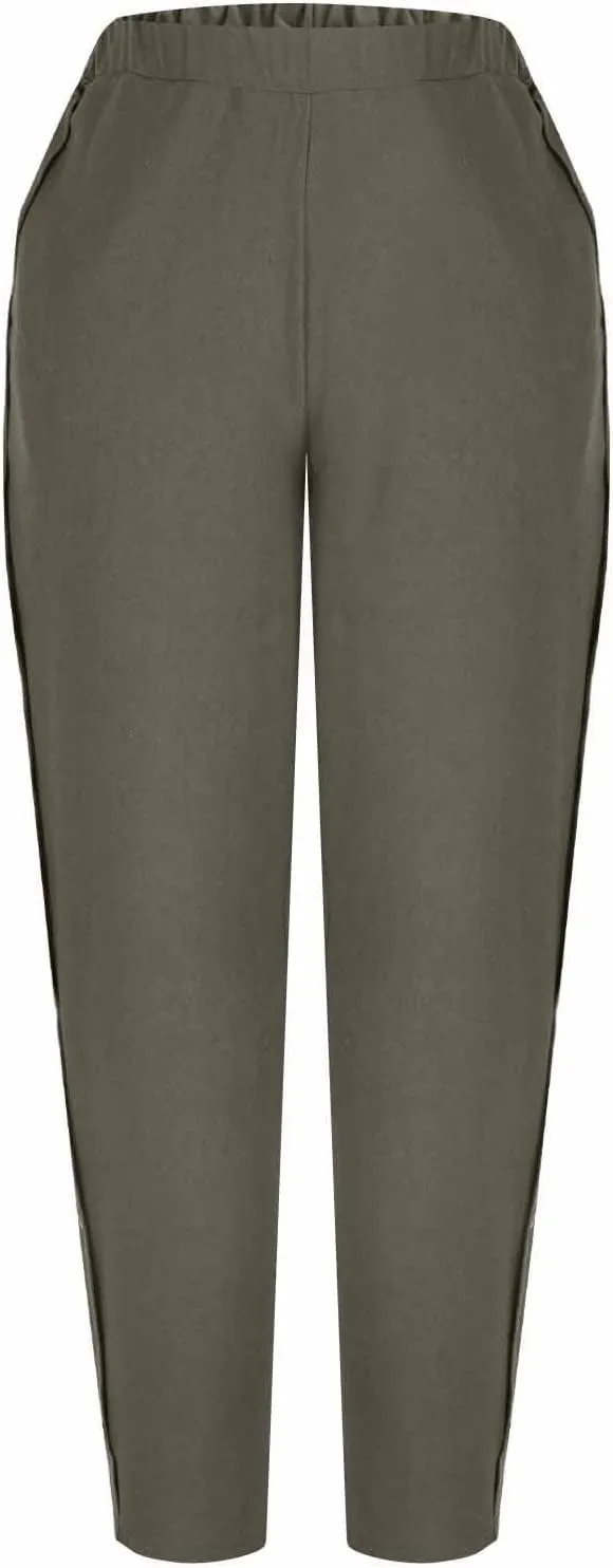Linen Pants for Women 2025 Summer Elastic High Waisted Straight Leg Lounge Pant Lightweight Comfy Beach Trousers