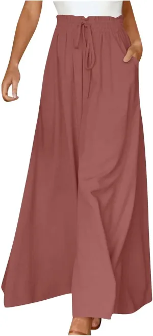 Linen Pants for Women Summer Drawstring Wide Leg Pants Flowy High Waisted Pant Loose Casual Palazzo Pant