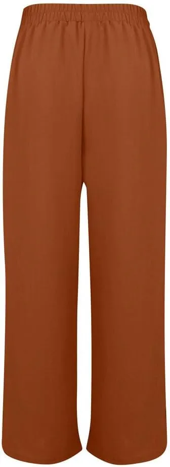 Linen Pants for Women Summer Trendy High Side Split Snap Button Pants Womens Wide Leg Beach Pants S-3XL