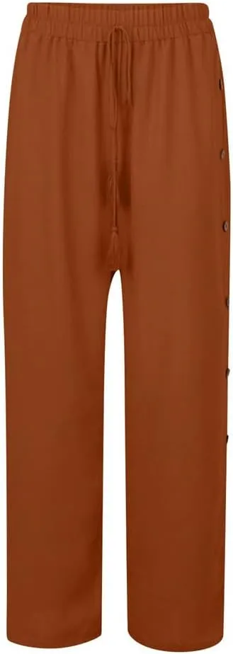 Linen Pants for Women Summer Trendy High Side Split Snap Button Pants Womens Wide Leg Beach Pants S-3XL