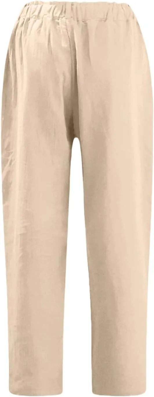 Linen Pants Women 2025 Capri Casual Elastic Waist Cropped Trouser Fashion Summer Resort Wear Beach Vacation Capris