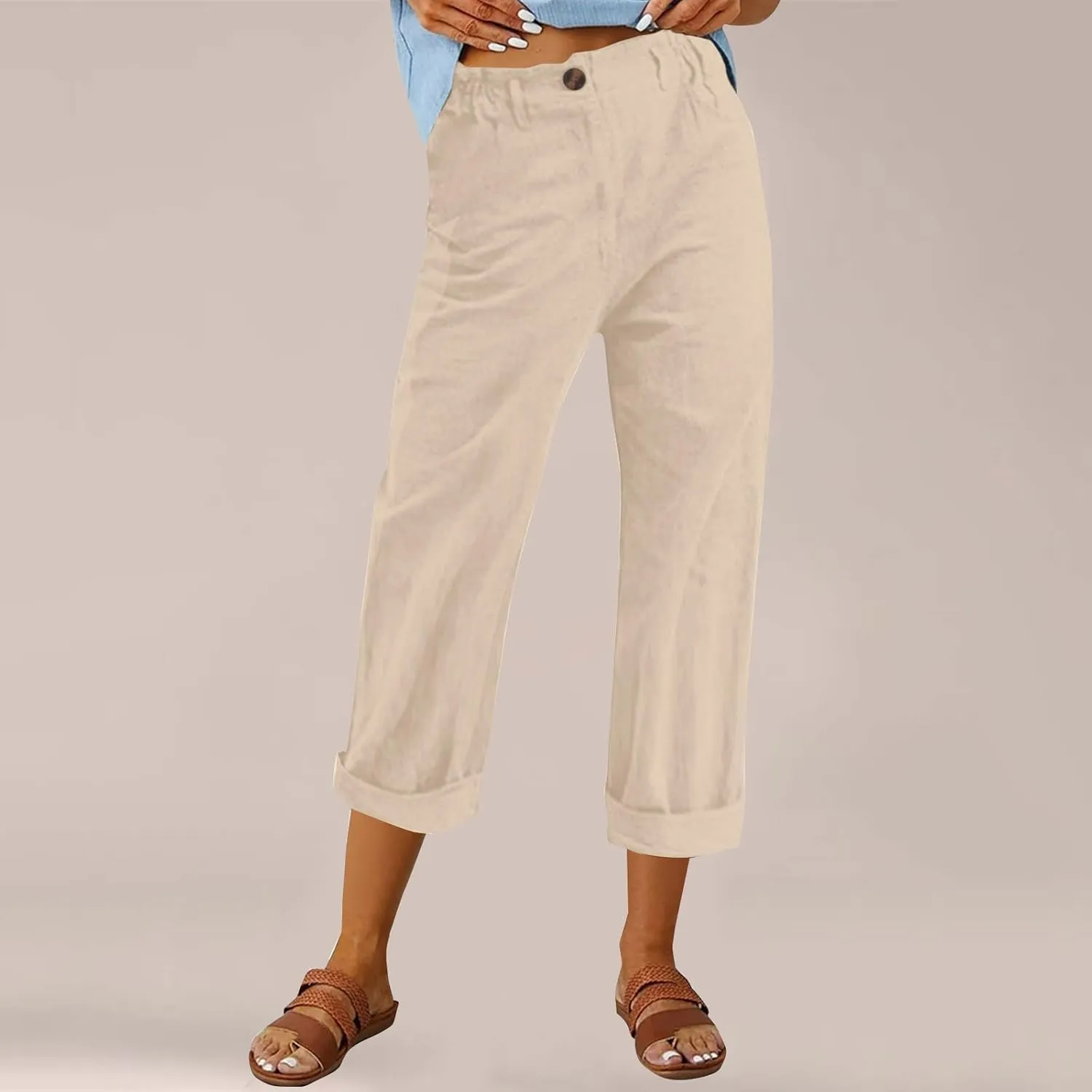 Linen Pants Women 2025 Capri Casual Elastic Waist Cropped Trouser Fashion Summer Resort Wear Beach Vacation Capris