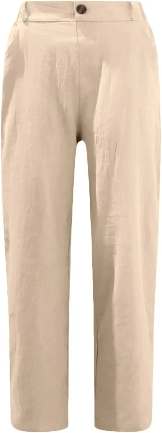 Linen Pants Women 2025 Capri Casual Elastic Waist Cropped Trouser Fashion Summer Resort Wear Beach Vacation Capris