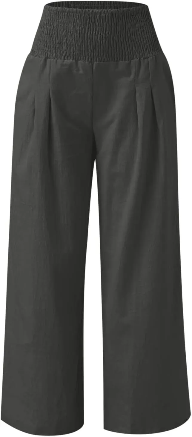Linen Pants Women 2025 Summer Flowy Palazzo Pants Wide Leg Beach Pants High Waisted Lounge Vacation Trousers
