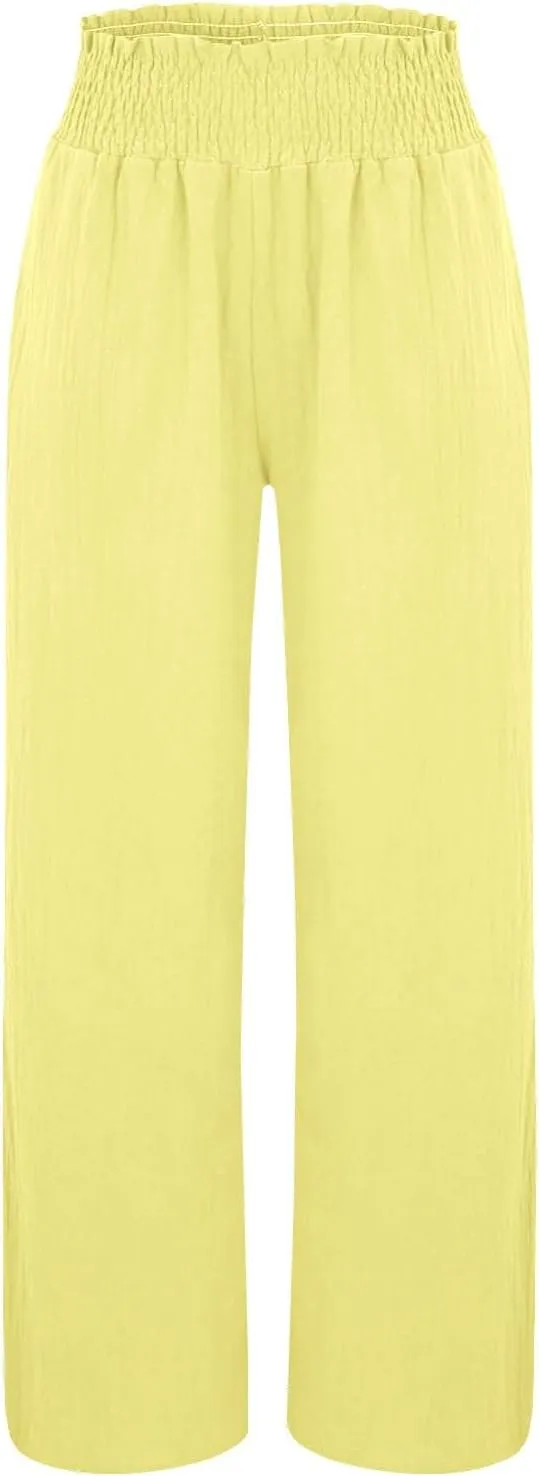 Linen Pants Women Elastic High Waisted Wide Leg Boho Palazzo Capri Pants Lounge Summer Harem Work Pants Trousers 2025