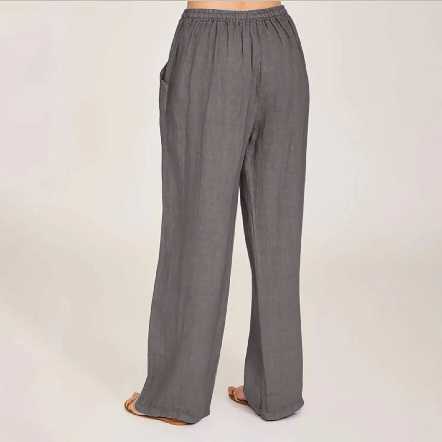 Linen Pants Women Summer High Waisted Pants Casual Wide Leg Pant Drawstring Elastic Waist Pant Flowy Beach Trousers