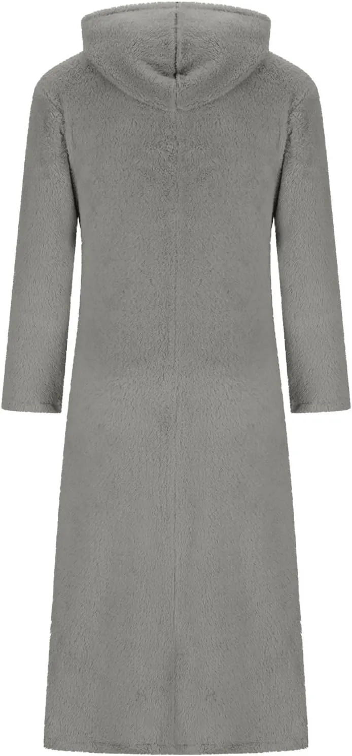 Long Sleeve Dress for Women 2024 Winter Warm Fluffy Fuzzy Hooded Dress Casual Plush Midi Dress Nightgown with Pockets