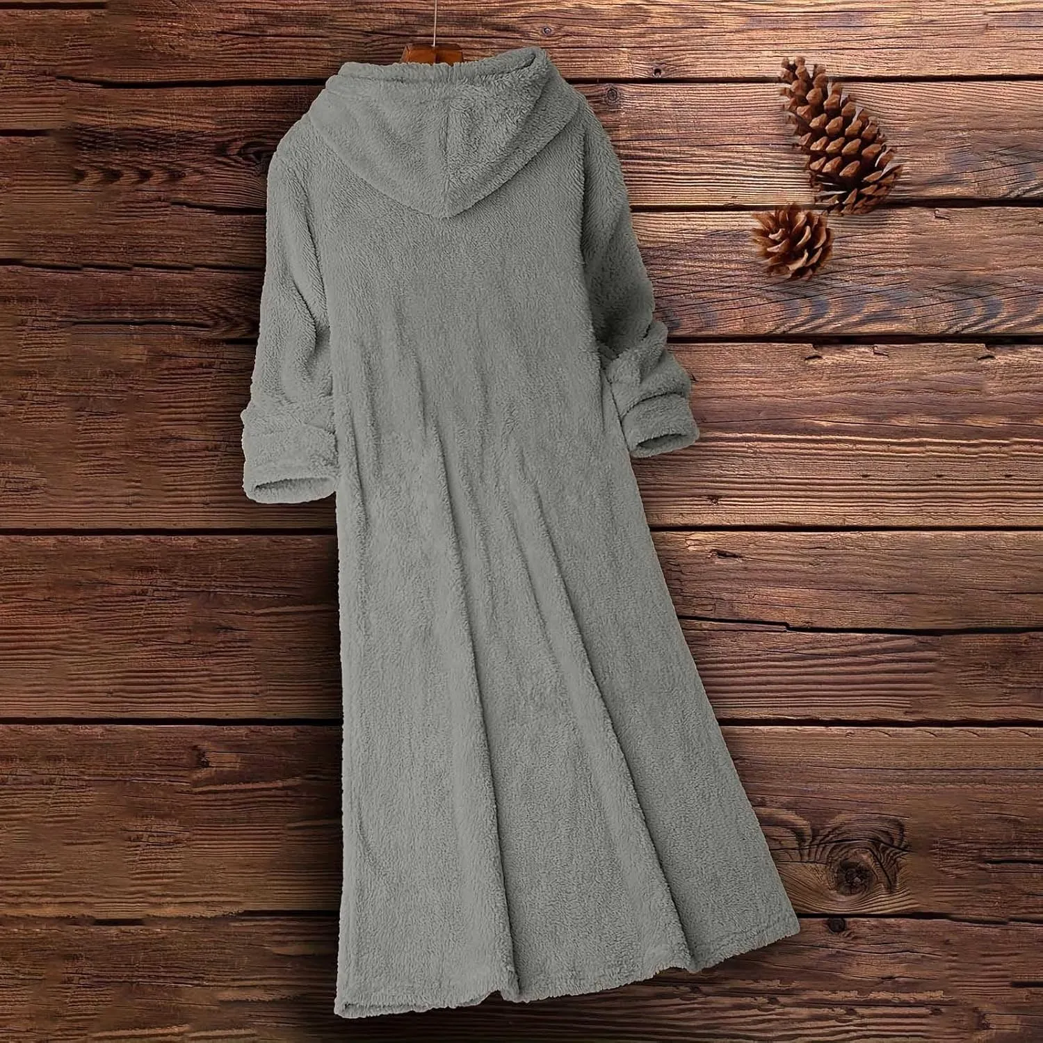Long Sleeve Dress for Women 2024 Winter Warm Fluffy Fuzzy Hooded Dress Casual Plush Midi Dress Nightgown with Pockets