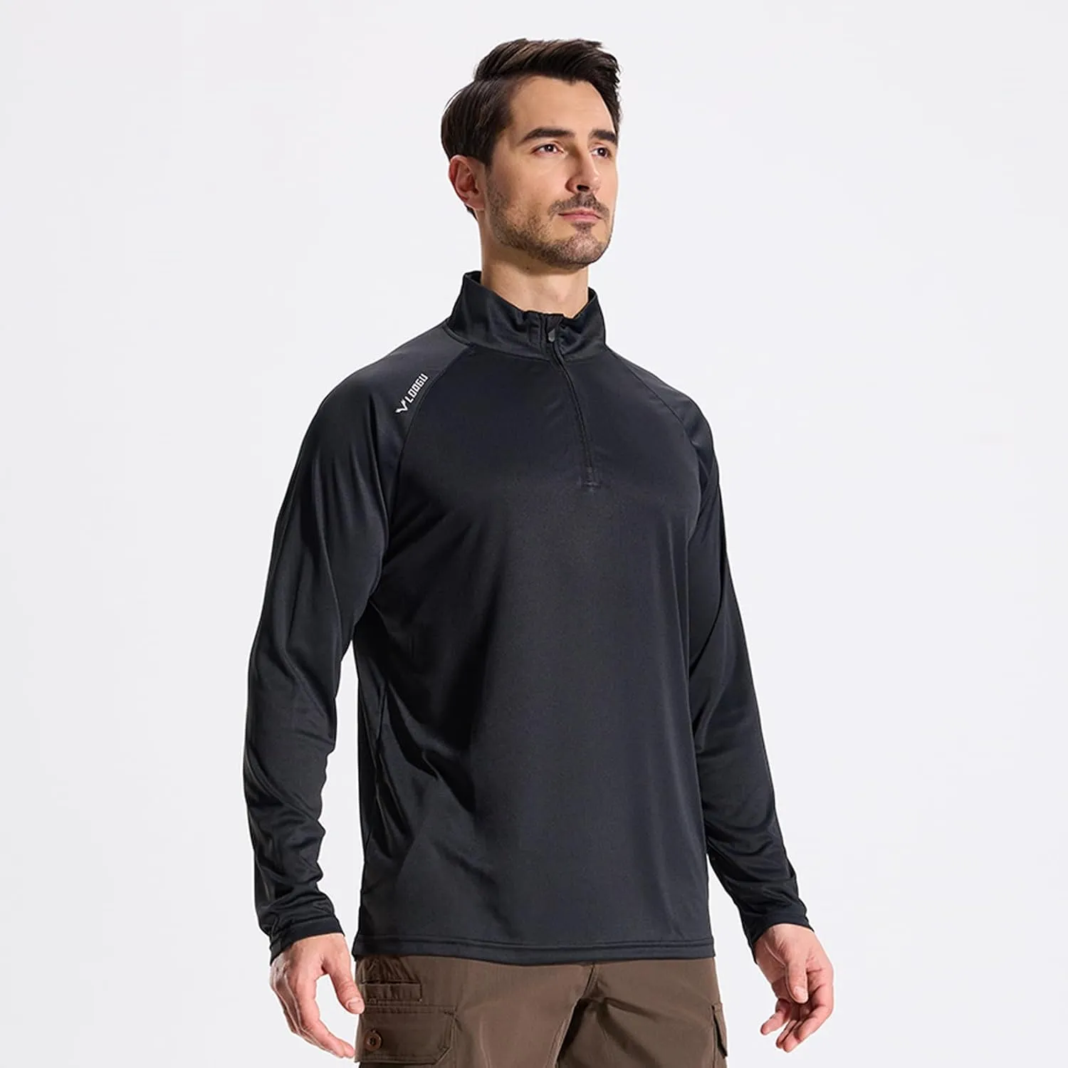 LOOGU Men's Quarter Zip Golf Pullover Long Sleeve 1/4 Zip Mock Neck UPF50  Shirts Running Athletic Hiking Quick Dry Outdoor