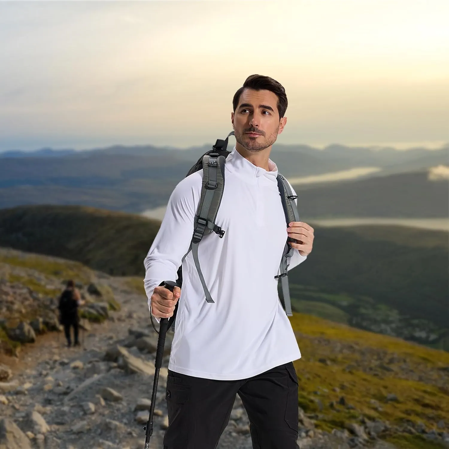 LOOGU Men's Quarter Zip Golf Pullover Long Sleeve 1/4 Zip Mock Neck UPF50  Shirts Running Athletic Hiking Quick Dry Outdoor