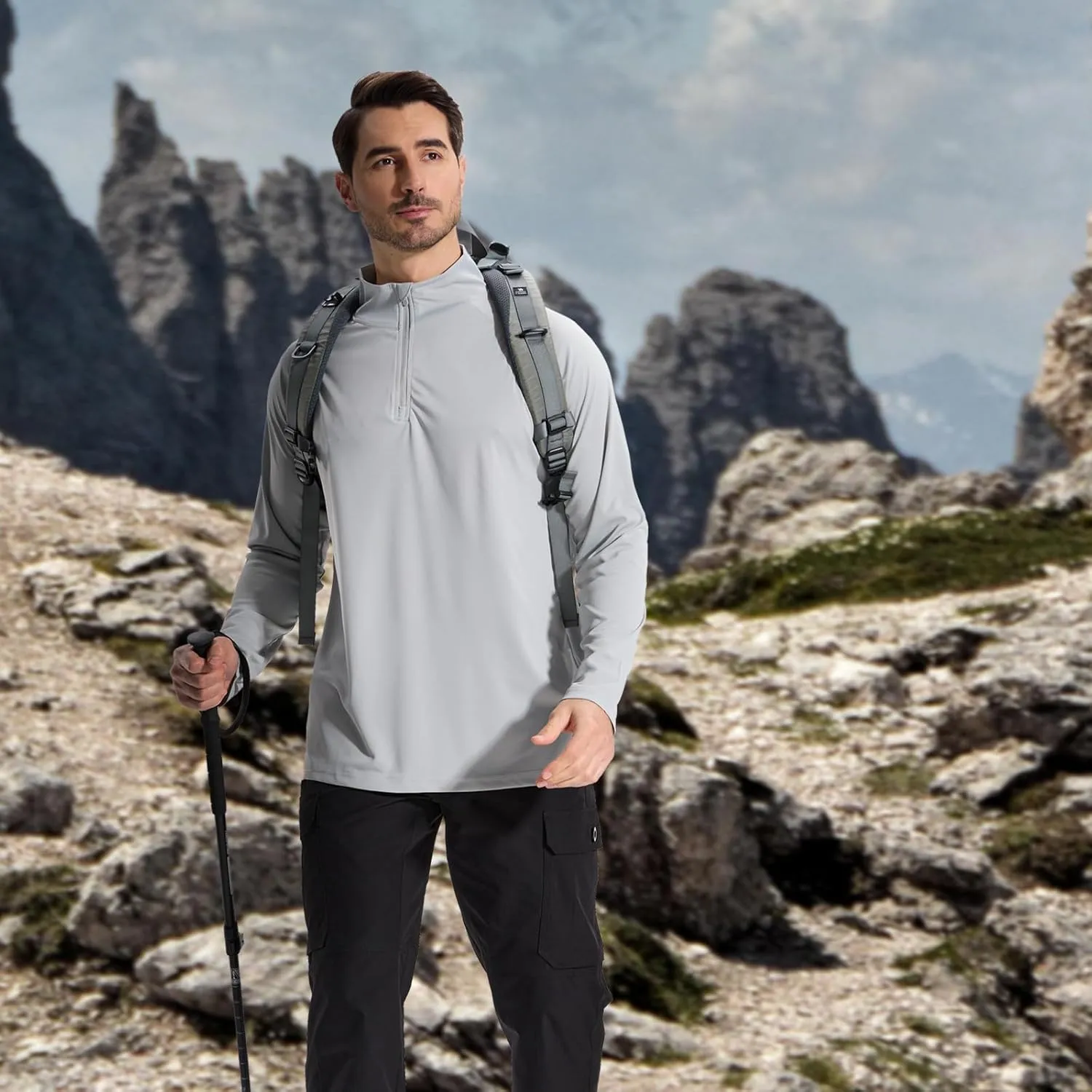 LOOGU Men's Quarter Zip Golf Pullover Long Sleeve 1/4 Zip Mock Neck UPF50  Shirts Running Athletic Hiking Quick Dry Outdoor