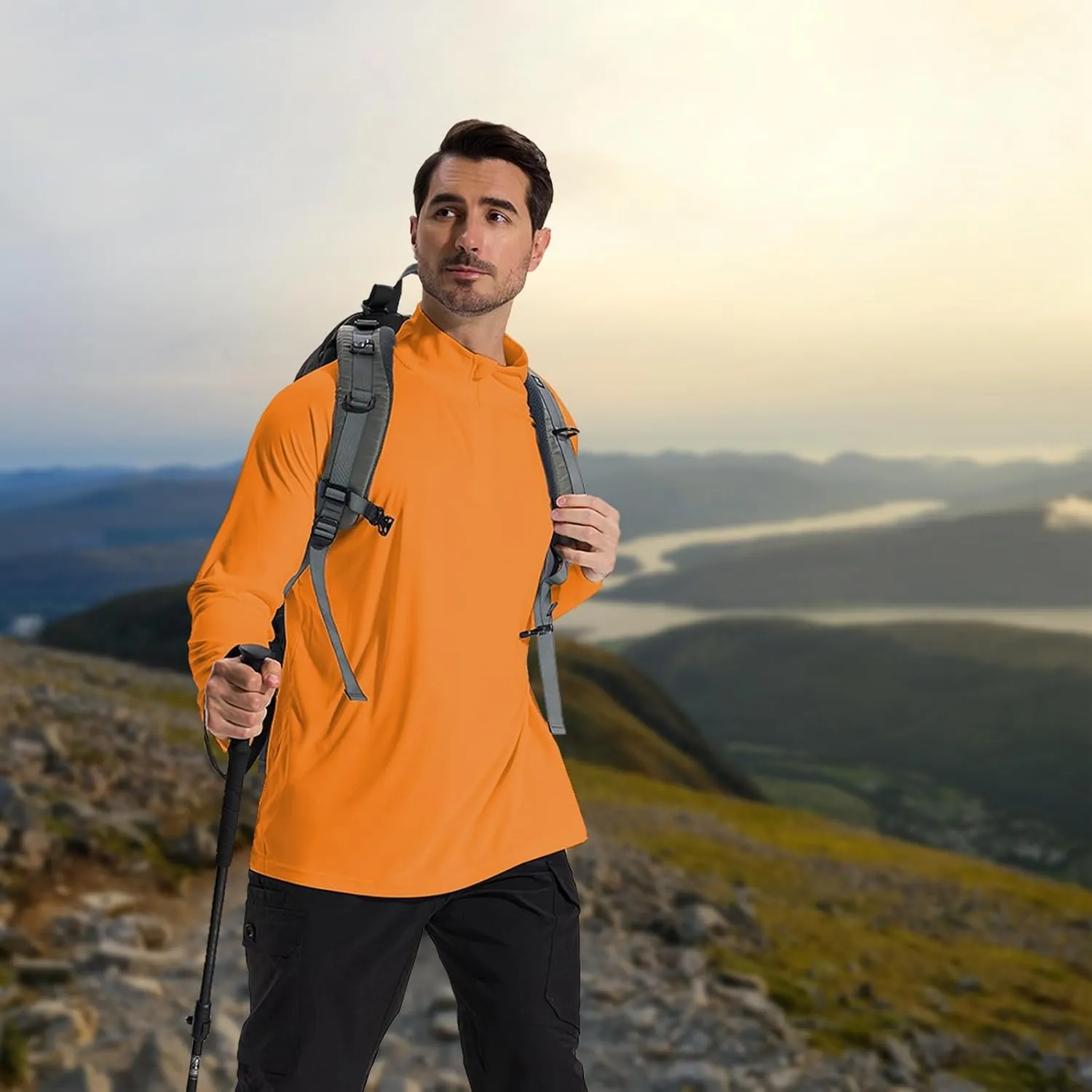 LOOGU Men's Quarter Zip Golf Pullover Long Sleeve 1/4 Zip Mock Neck UPF50  Shirts Running Athletic Hiking Quick Dry Outdoor