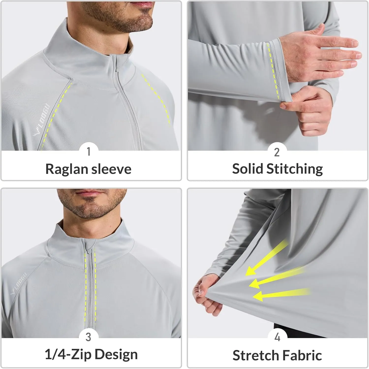 LOOGU Men's Quarter Zip Golf Pullover Long Sleeve 1/4 Zip Mock Neck UPF50  Shirts Running Athletic Hiking Quick Dry Outdoor