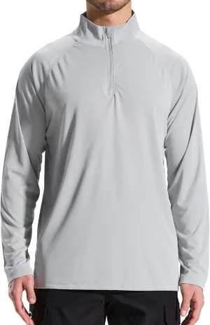LOOGU Men's Quarter Zip Golf Pullover Long Sleeve 1/4 Zip Mock Neck UPF50  Shirts Running Athletic Hiking Quick Dry Outdoor