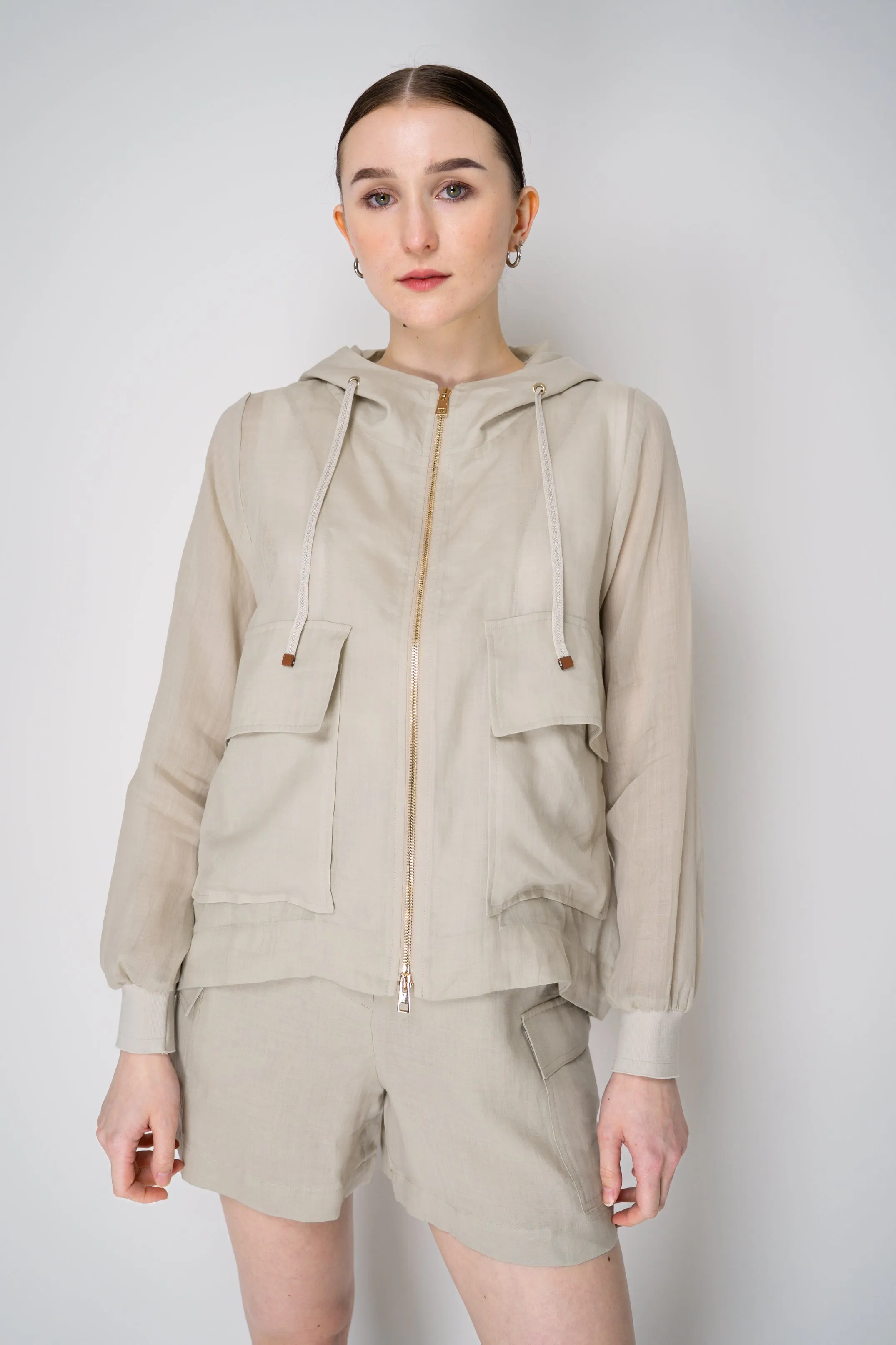 Lorena Antoniazzi Hooded Ramie Cargo Jacket in Clay