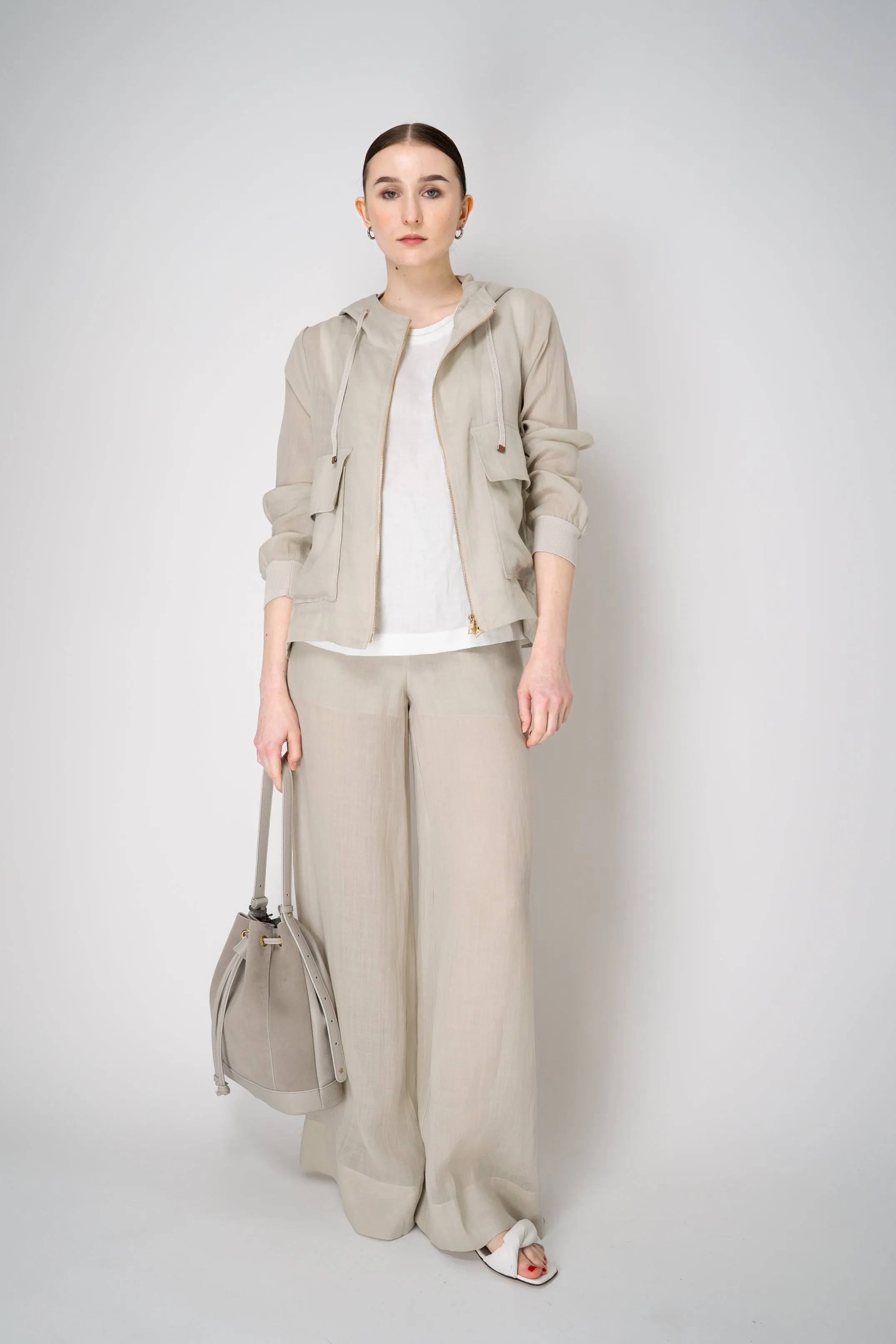 Lorena Antoniazzi Hooded Ramie Cargo Jacket in Clay