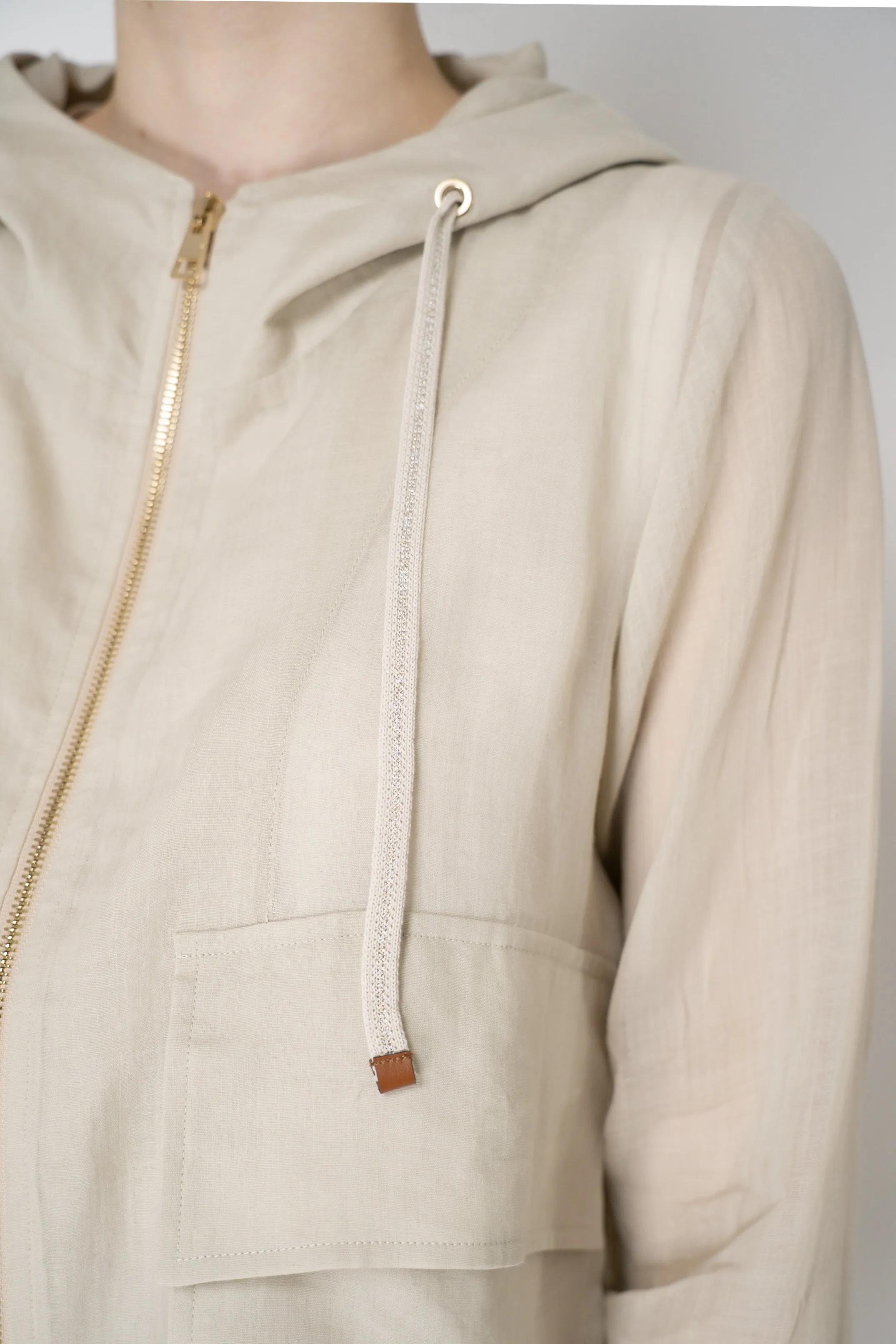 Lorena Antoniazzi Hooded Ramie Cargo Jacket in Clay