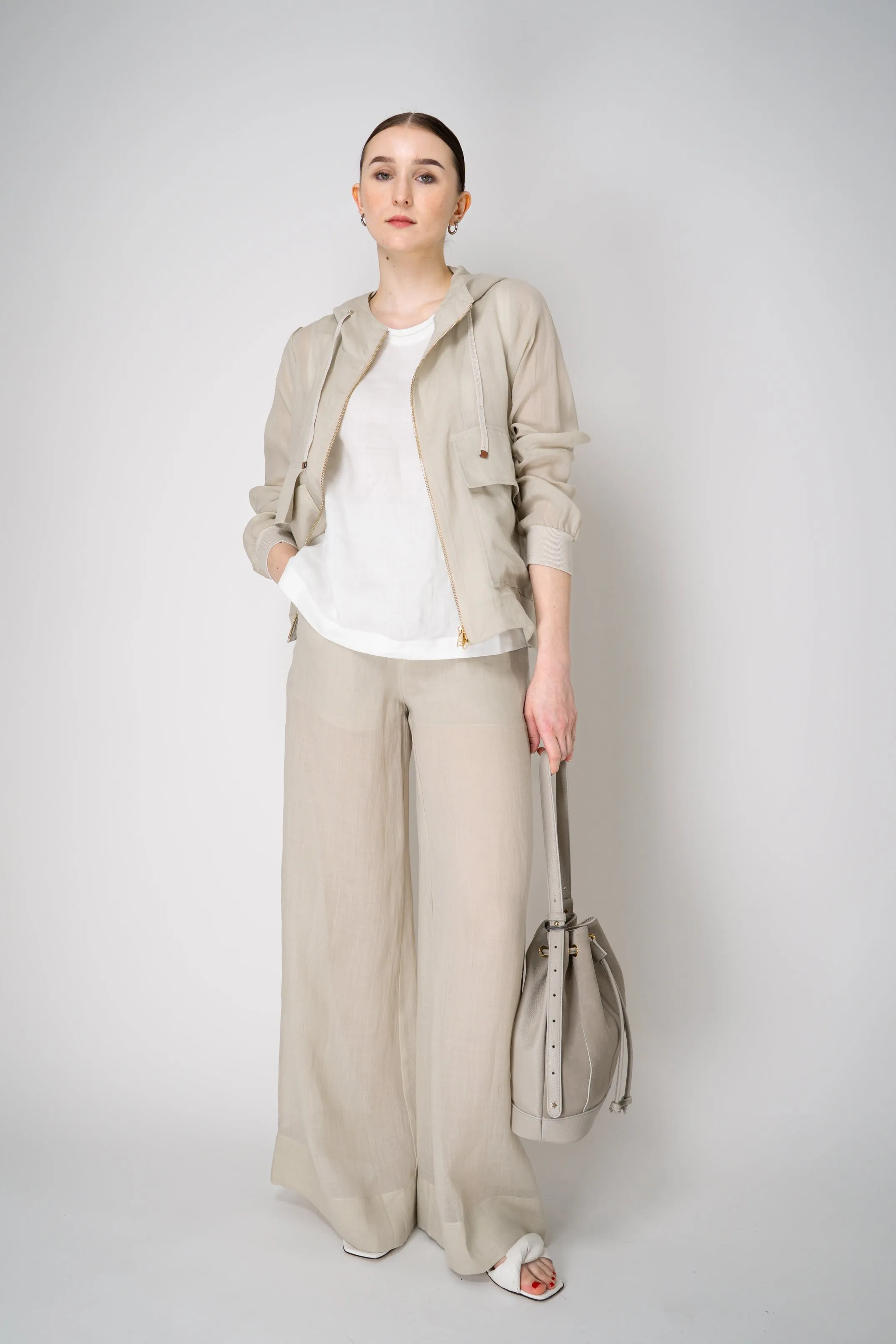 Lorena Antoniazzi Hooded Ramie Cargo Jacket in Clay