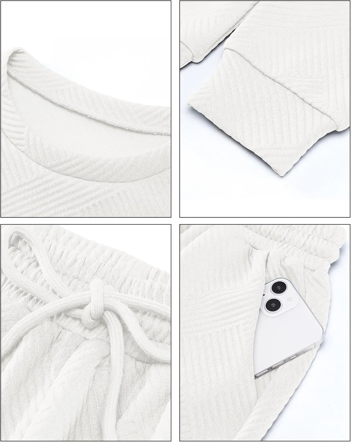 luvamia Lounge 2 Piece Sets for Women Texture Long Sleeve Pullover Pull On Wide Leg Pants Sweatsuit Loungewear Sweat Set