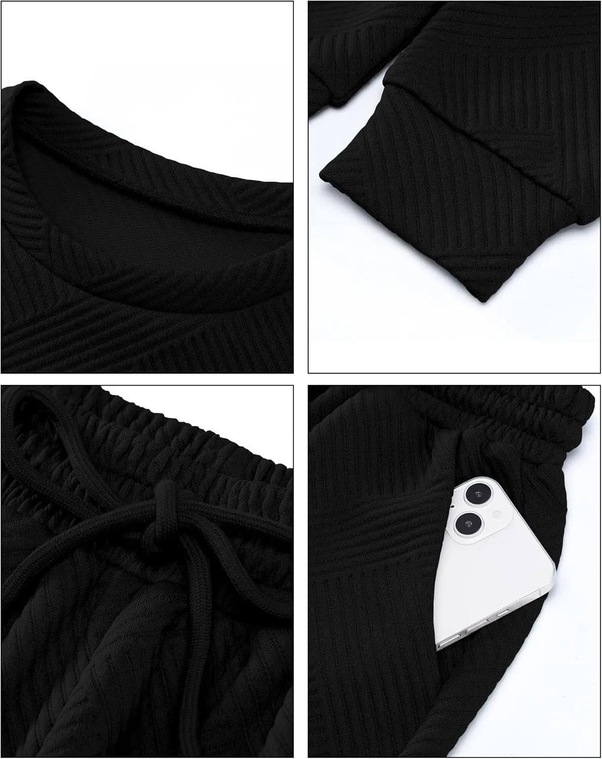 luvamia Lounge 2 Piece Sets for Women Texture Long Sleeve Pullover Pull On Wide Leg Pants Sweatsuit Loungewear Sweat Set