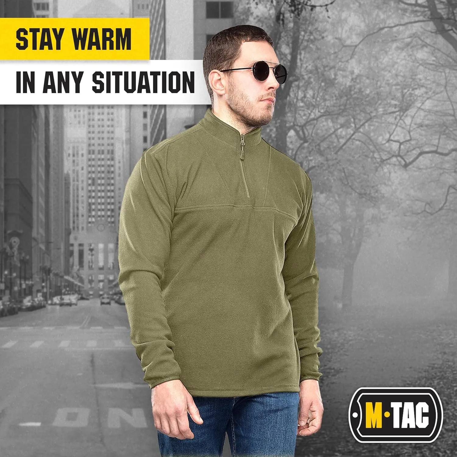 M-Tac Quarter Zip Pullover Men - Fleece Lined Thermal Shirt for Men - Lightweight Tactical Long Sleeve Shirt Top Delta