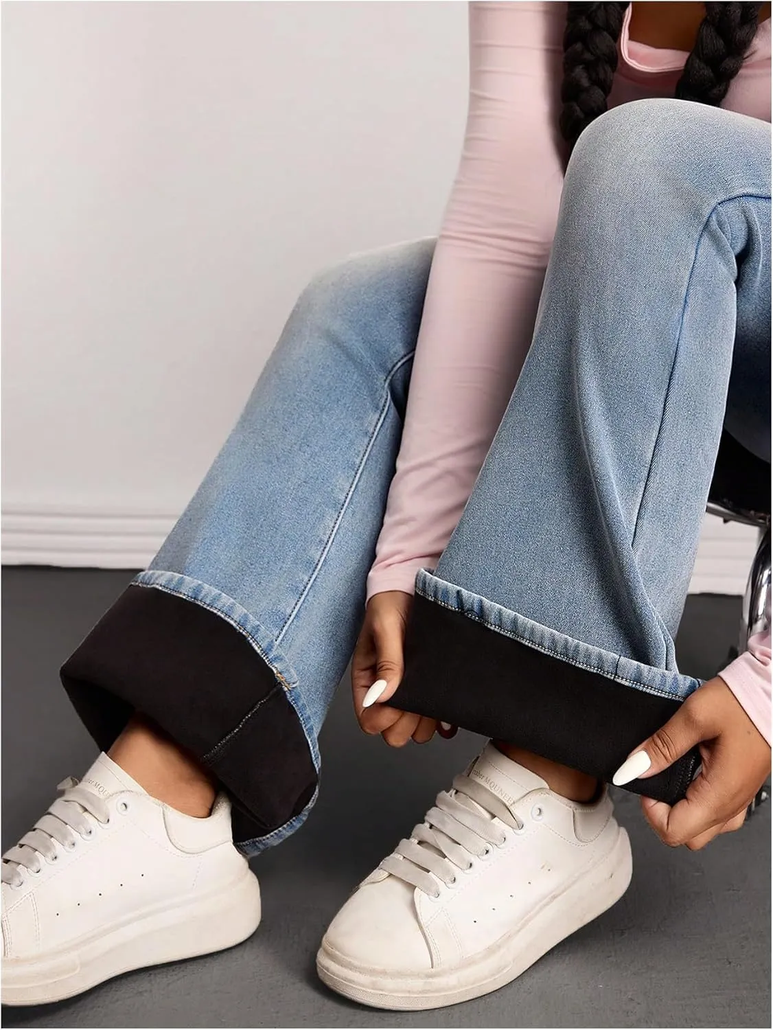 MakeMeChic Women's Plus Size Flare Jeans Bell Bottom Flare Long Denim Pants Y2K Trousers with Pocket
