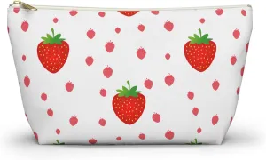Makeup pouch,Accessory Pouch  Large Cosmetic Bag with Zipper  Travel Makeup Bag for Women  Minimalist Toiletry Organizer  Black & White Pencil Case (Strawberry, Small)
