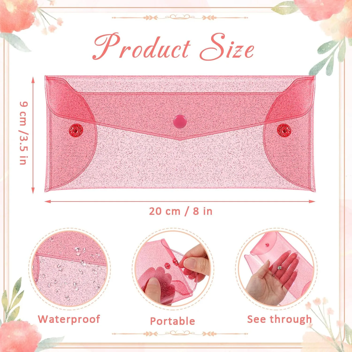 Maxdot 3 Pcs Clear Coin Purse Pouch Wallet Small Holographic Minimalist Iridescent Makeup Bag Makeup Bag Pencil Pouch Clear Transparent Cosmetic Bag Organizer Travel Handbag for Women (Rose Red)