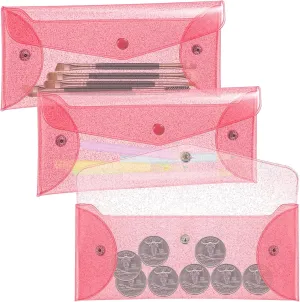 Maxdot 3 Pcs Clear Coin Purse Pouch Wallet Small Holographic Minimalist Iridescent Makeup Bag Makeup Bag Pencil Pouch Clear Transparent Cosmetic Bag Organizer Travel Handbag for Women (Rose Red)
