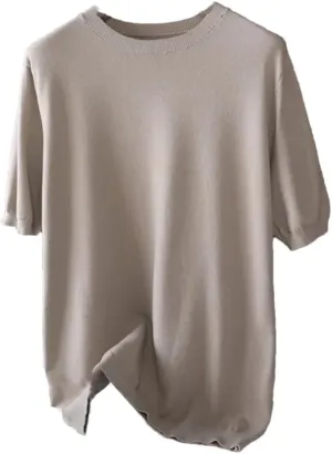 Men Knitted O-Neck Short Sleeve Tee Solid Color Thin Undershirt Tops T-Shirt