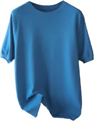 Men Knitted O-Neck Short Sleeve Tee Solid Color Thin Undershirt Tops T-Shirt