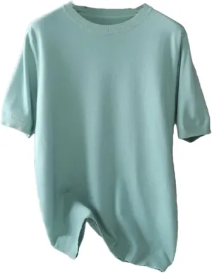 Men Knitted O-Neck Short Sleeve Tee Solid Color Thin Undershirt Tops T-Shirt