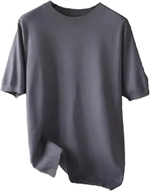 Men Knitted O-Neck Short Sleeve Tee Solid Color Thin Undershirt Tops T-Shirt