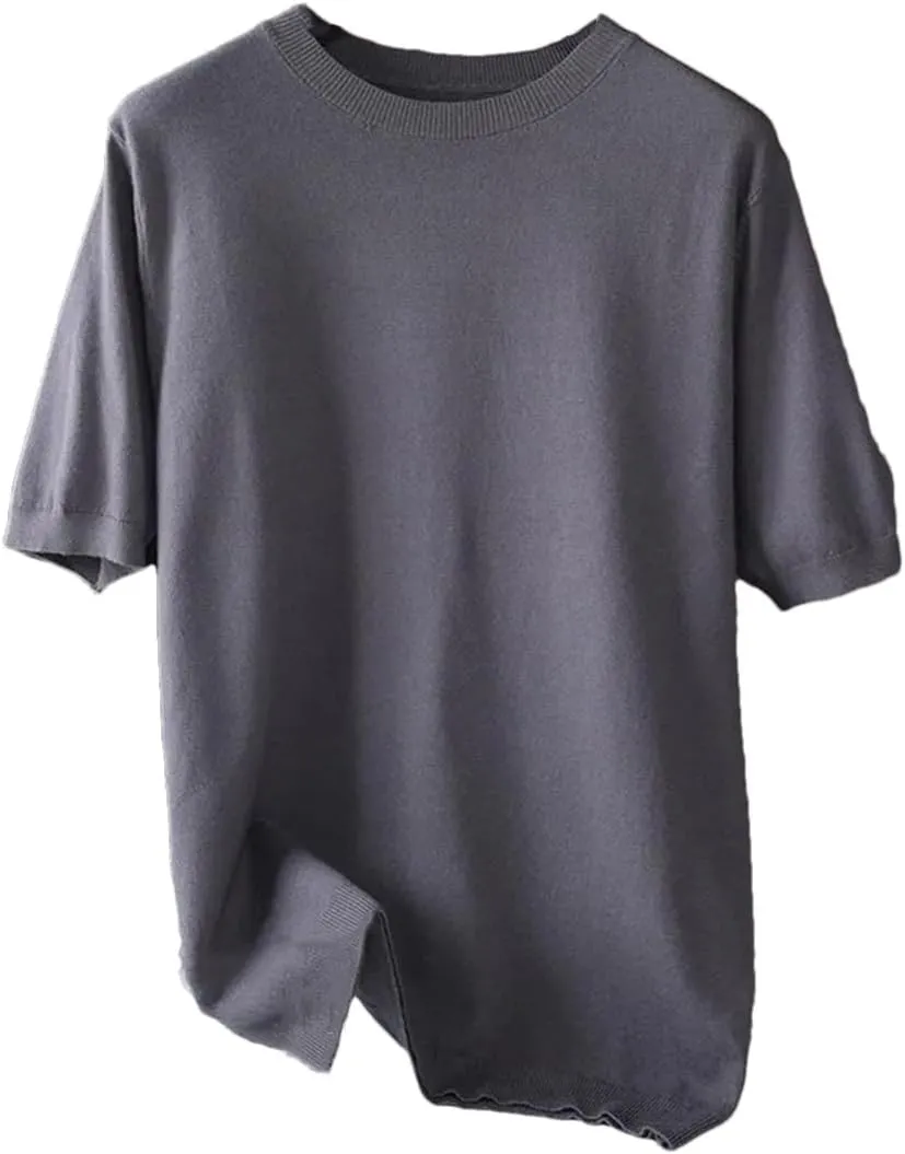 Men Knitted O-Neck Short Sleeve Tee Solid Color Thin Undershirt Tops T-Shirt
