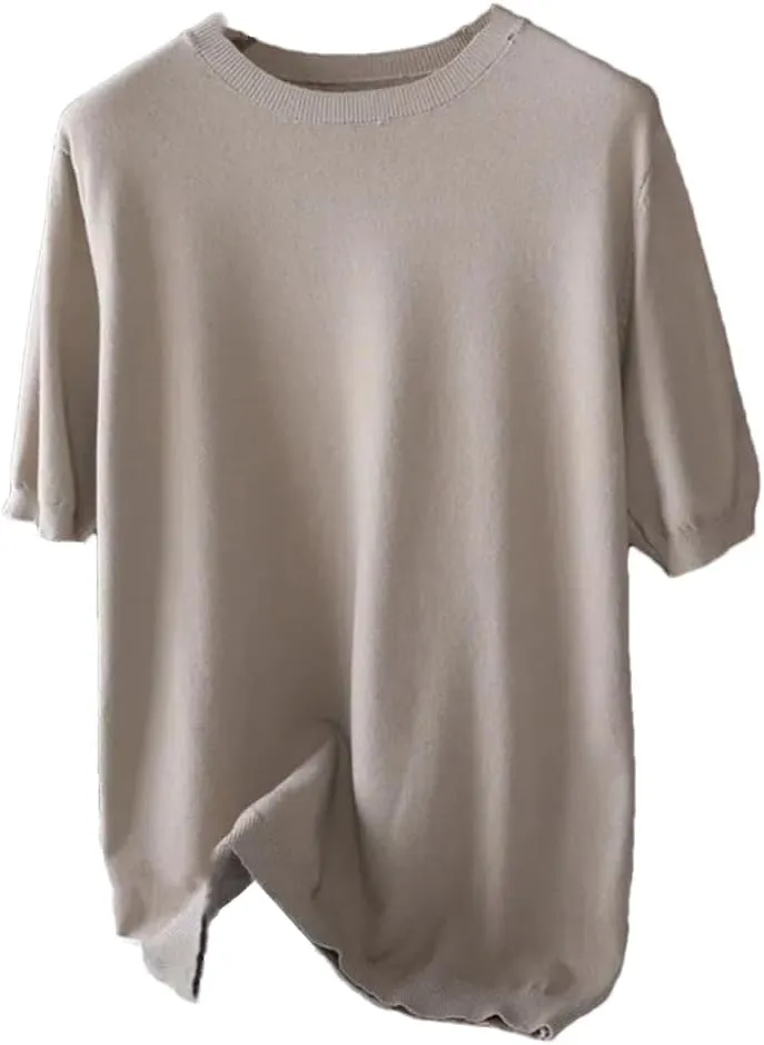 Men Knitted O-Neck Short Sleeve Tee Solid Color Thin Undershirt Tops T-Shirt