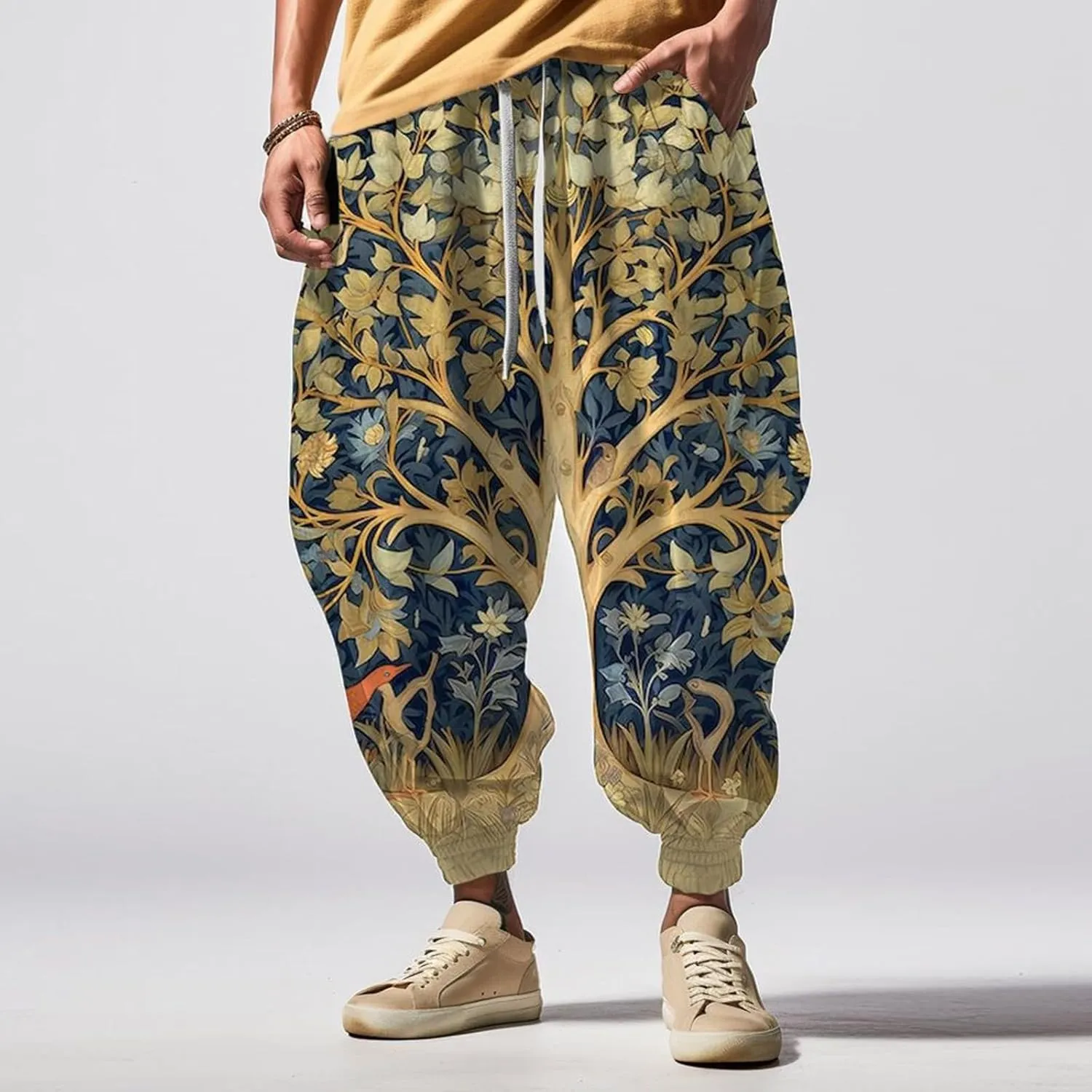 Men Linen Drop Crotch Wide Leg Baggy Harem Pants Sweatpants Mens Drawstring Aladdil Hippie Harem Pants Linen Pants