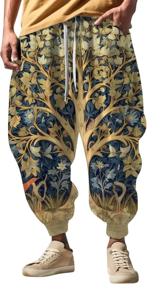 Men Linen Drop Crotch Wide Leg Baggy Harem Pants Sweatpants Mens Drawstring Aladdil Hippie Harem Pants Linen Pants