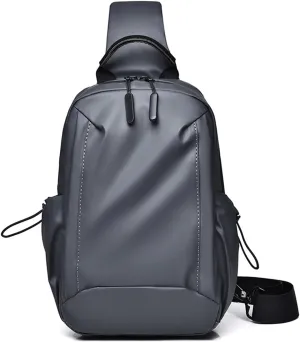 Men Sling BagShoulder Crossbody Backpack PU Leather Chest Pack Outdoor Side Body Messenger bags Minimalist Travel Multiple compartments One-strap Daypacks Personal Flex rucksack Grey