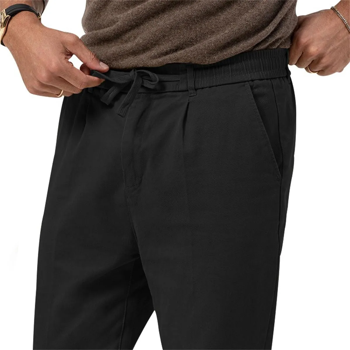 Mens Chino Pants Slim Fit Flat Front Stretch Skinny Tapered Dress Pants Lightweight Elastic Waistband Pants with Pockets