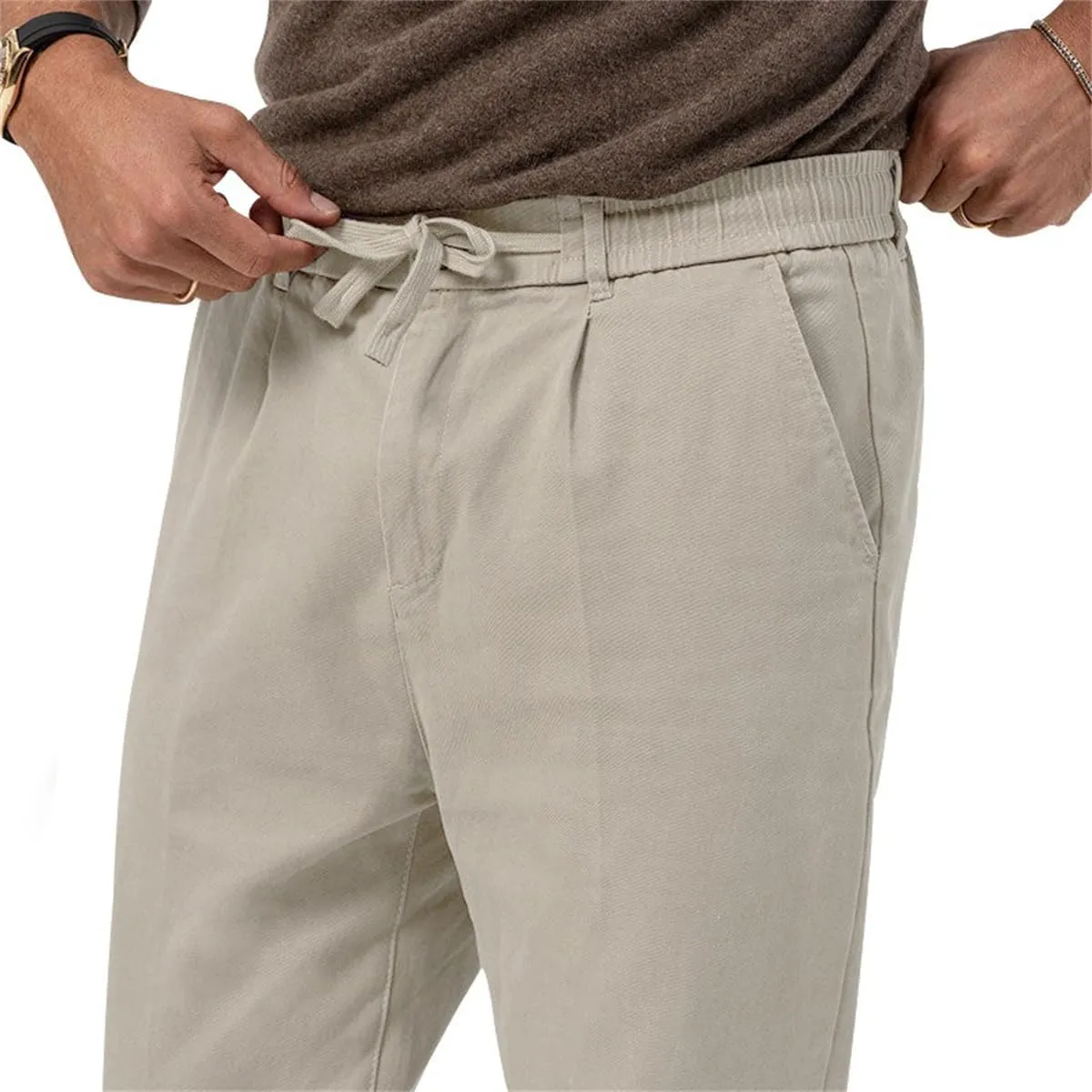 Mens Chino Pants Slim Fit Flat Front Stretch Skinny Tapered Dress Pants Lightweight Elastic Waistband Pants with Pockets